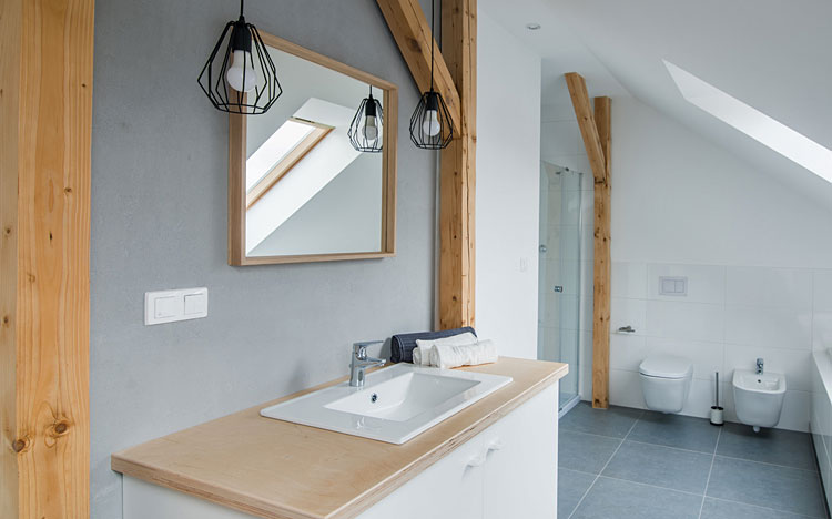 przykładowa aranżacja minimalistycznej łazienki w stylu loft 