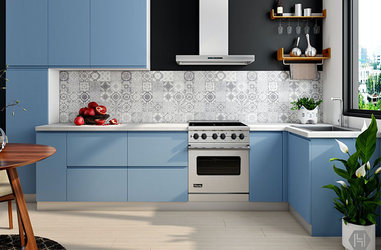 kolorowe niebieskie matowe fronty mebli kuchennych
