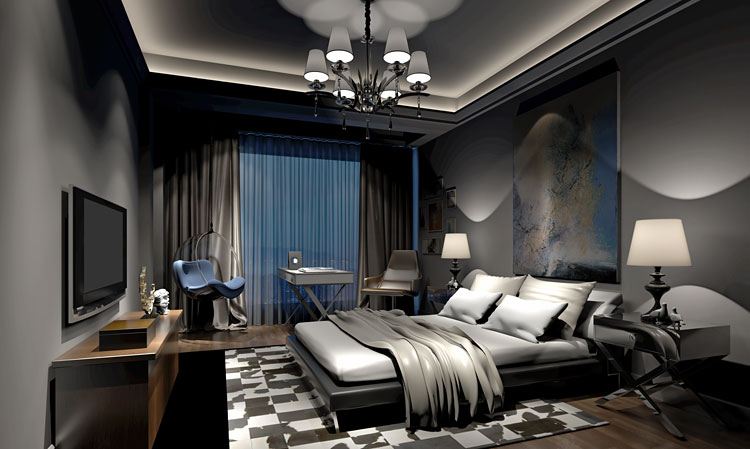Elegancka sypialnia w stylu glamour w kolorze szarym
